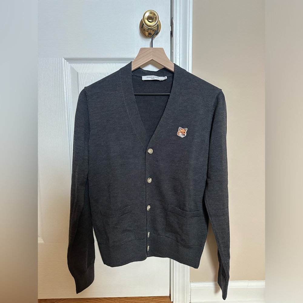 Maison Kitsune Gray Fox Head Cardigan